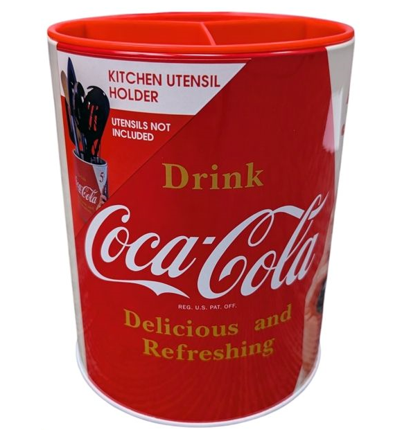Coca-Cola Galvanized Round Tin Cooking Utensil Holder