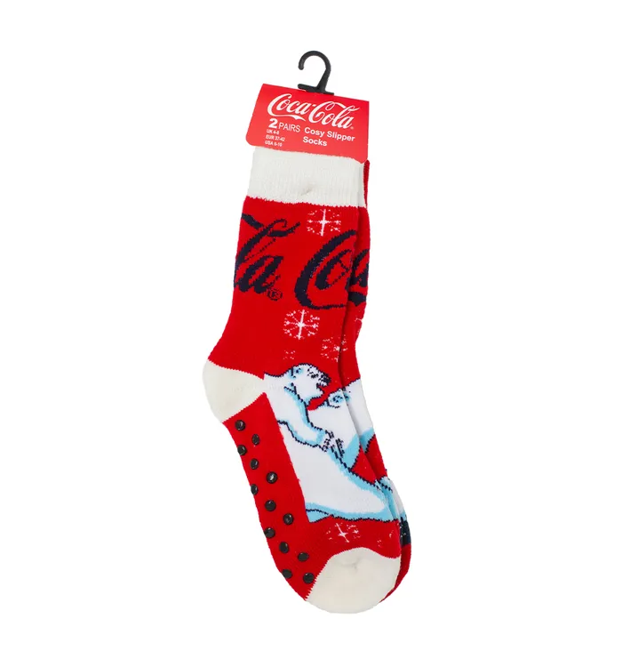 Coca-Cola Polar Bear Women's  Slipper Socks- 2PK