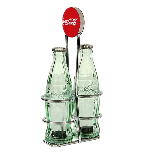 Coca-Cola Bottle Salt & Pepper Shakers in Rack