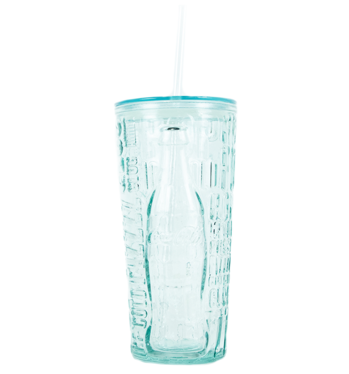 Coca-Cola Recycled Glass Tumbler 'Pop/Fiz' W/Straw 17oz.