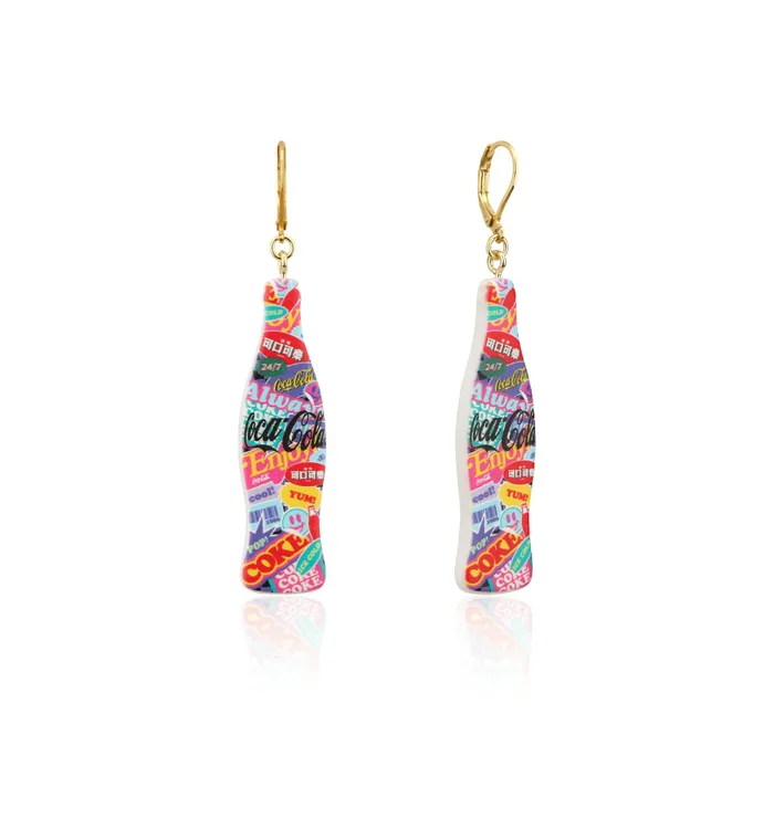Coca-Cola Bottle Pop Drop Earrings Gold