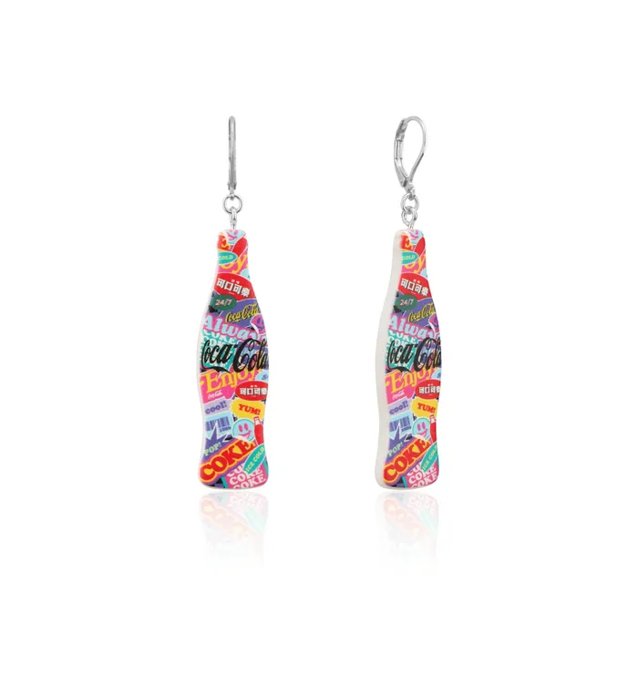 Coke Bottle Pop Drop Earrings White Gold